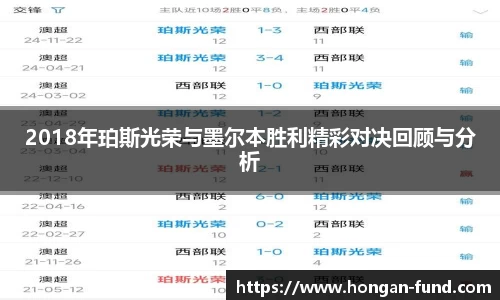 2018年珀斯光荣与墨尔本胜利精彩对决回顾与分析